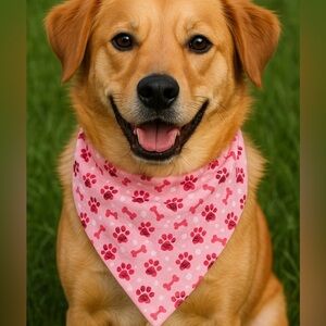 Handmade Pink Dog Bandana with Scrunchi Paw Print Design
